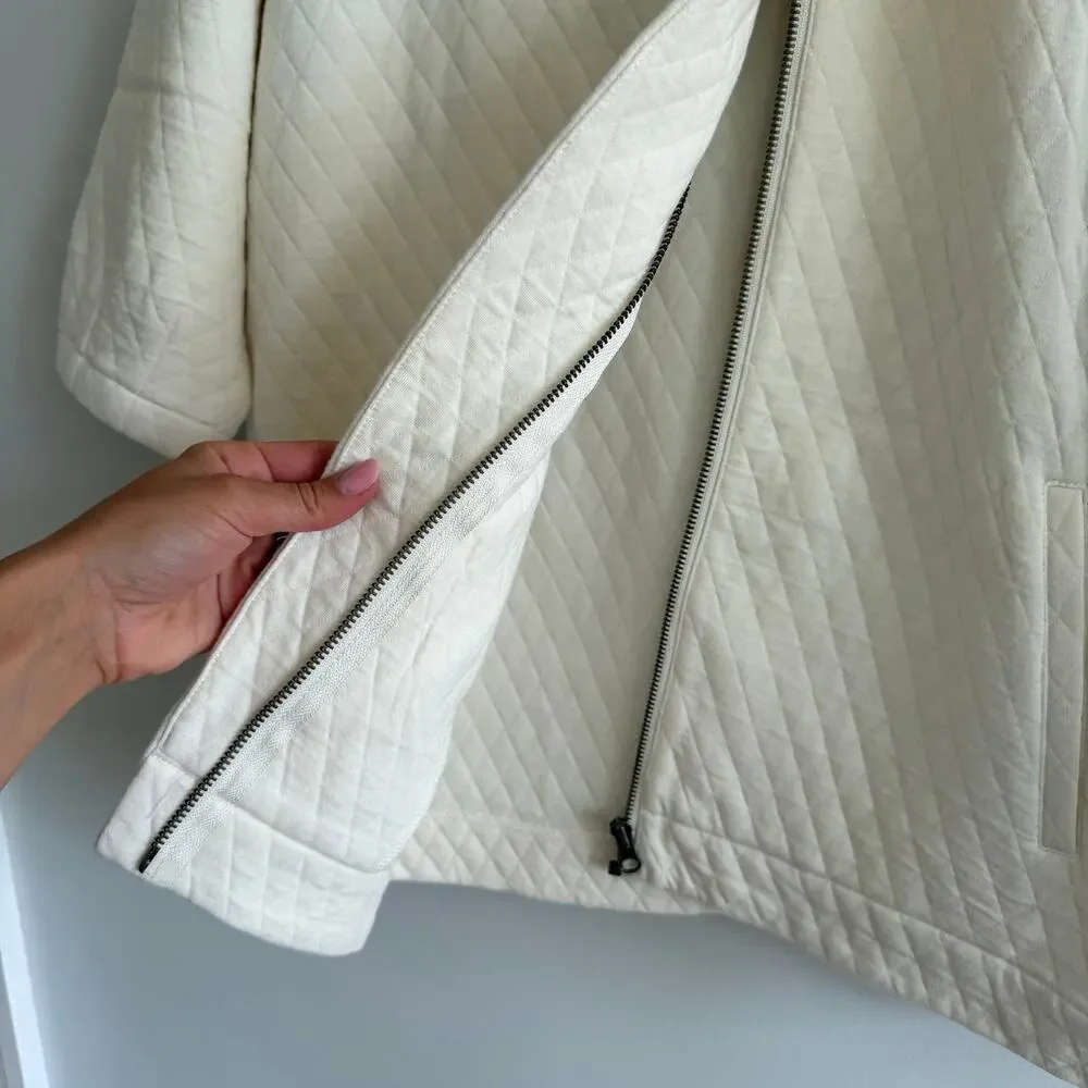 Anthropologie Bella Luxx Asymmetrical 3/4 Sleeve Quilted Jacket Cream XS NWT